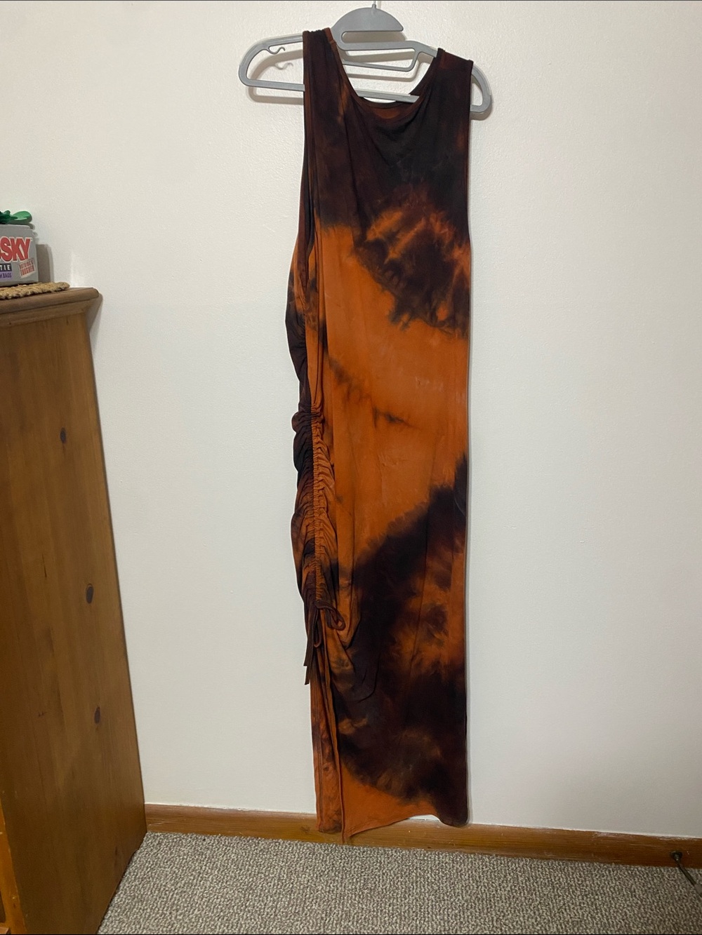 Side rusched tie dye maxi dress